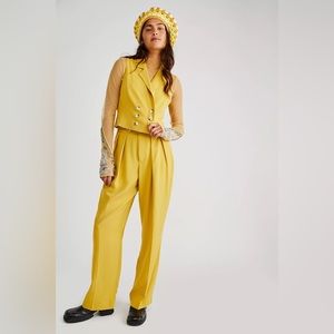 Free People -Gabbie Suit Set /2 Piece Vest and Trouser /Size 6 /Color Mustard/